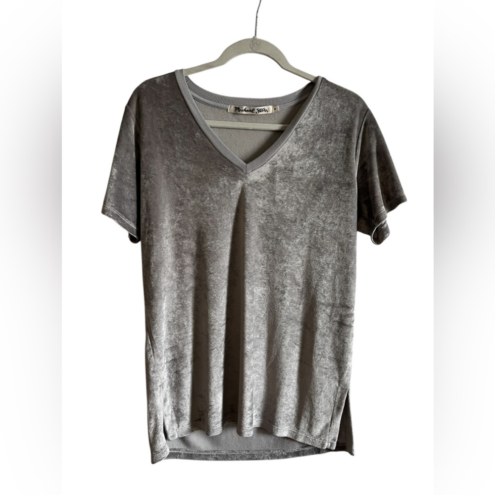 Michael Stars Gray Velour Short Sleeve Blouse Size S